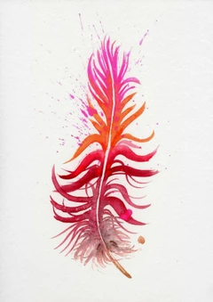 Image of a feather watercolor painting by Shayna Larsen, originals & prints available