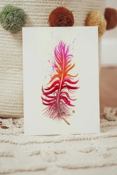 Image of a feather watercolor painting by Shayna Larsen, originals & prints available