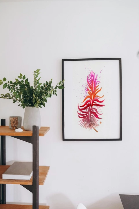 Image of a feather watercolor painting by Shayna Larsen, originals & prints available