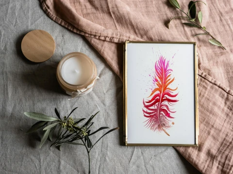 Image of a feather watercolor painting by Shayna Larsen, originals & prints available