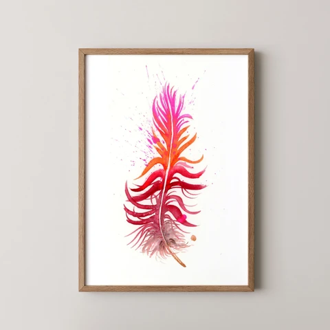 Image of a feather watercolor painting by Shayna Larsen, originals & prints available