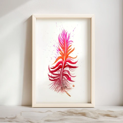 Image of a feather watercolor painting by Shayna Larsen, originals & prints available