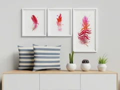 Image of a feather watercolor painting by Shayna Larsen, originals & prints available