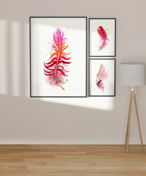 Image of a feather watercolor painting by Shayna Larsen, originals & prints available