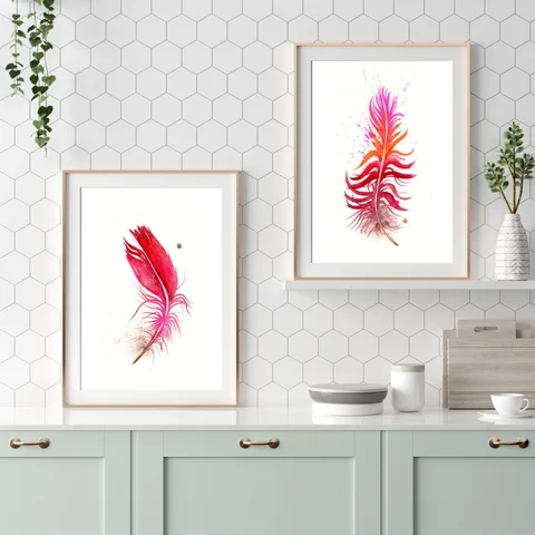 Image of a feather watercolor painting by Shayna Larsen, originals & prints available