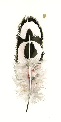 Image of a feather watercolor painting by Shayna Larsen, originals & prints available