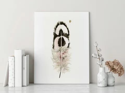 Image of a feather watercolor painting by Shayna Larsen, originals & prints available