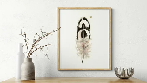 Image of a feather watercolor painting by Shayna Larsen, originals & prints available