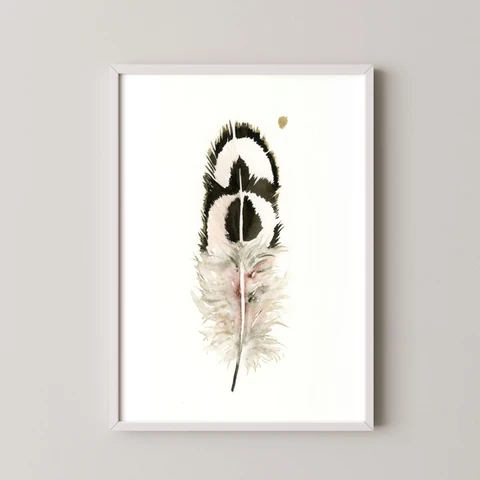Image of a feather watercolor painting by Shayna Larsen, originals & prints available