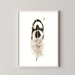 Image of a feather watercolor painting by Shayna Larsen, originals & prints available