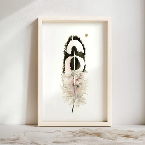 Image of a feather watercolor painting by Shayna Larsen, originals & prints available