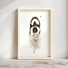 Image of a feather watercolor painting by Shayna Larsen, originals & prints available