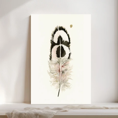 Image of a feather watercolor painting by Shayna Larsen, originals & prints available