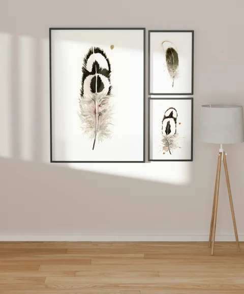 Image of a feather watercolor painting by Shayna Larsen, originals & prints available