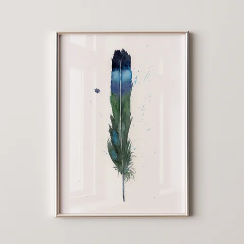 Image of a feather watercolor painting by Shayna Larsen, originals & prints available