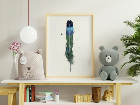 Image of a feather watercolor painting by Shayna Larsen, originals & prints available