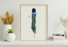 Image of a feather watercolor painting by Shayna Larsen, originals & prints available