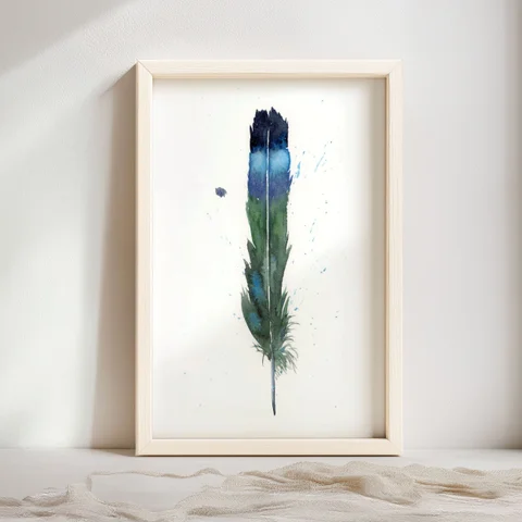 Image of a feather watercolor painting by Shayna Larsen, originals & prints available