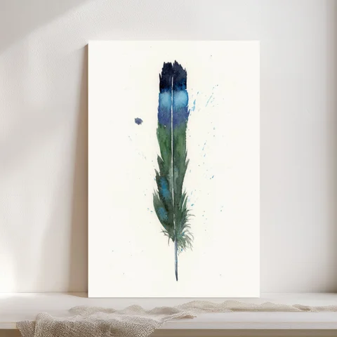 Image of a feather watercolor painting by Shayna Larsen, originals & prints available