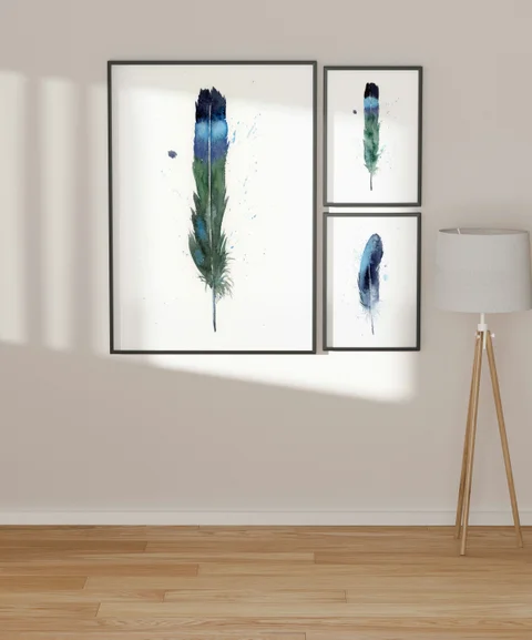 Image of a feather watercolor painting by Shayna Larsen, originals & prints available
