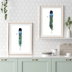 Image of a feather watercolor painting by Shayna Larsen, originals & prints available