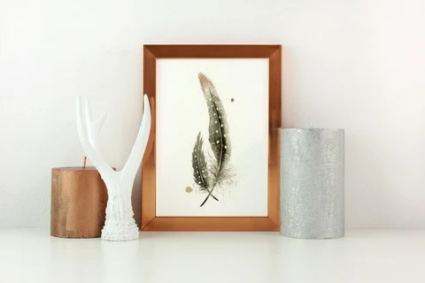 Image of a feather watercolor painting by Shayna Larsen, originals & prints available