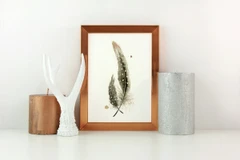 Image of a feather watercolor painting by Shayna Larsen, originals & prints available