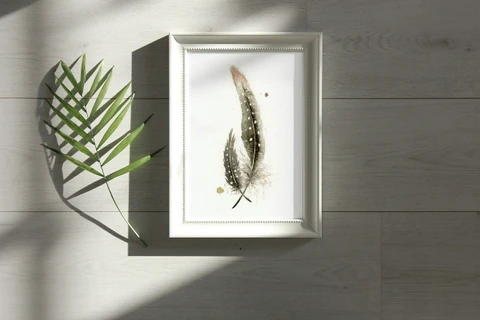 Image of a feather watercolor painting by Shayna Larsen, originals & prints available