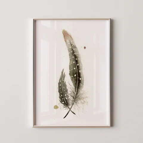 Image of a feather watercolor painting by Shayna Larsen, originals & prints available