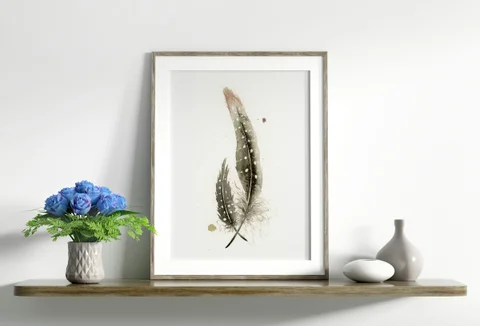 Image of a feather watercolor painting by Shayna Larsen, originals & prints available