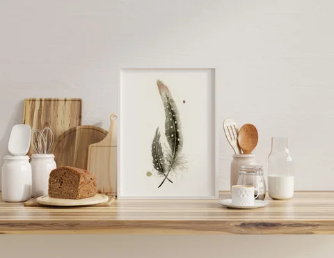 Image of a feather watercolor painting by Shayna Larsen, originals & prints available