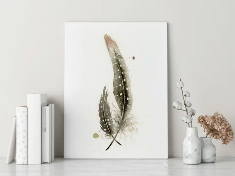 Image of a feather watercolor painting by Shayna Larsen, originals & prints available