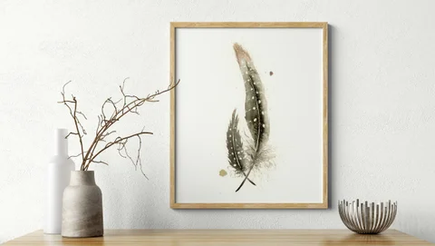 Image of a feather watercolor painting by Shayna Larsen, originals & prints available