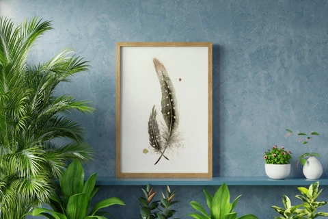 Image of a feather watercolor painting by Shayna Larsen, originals & prints available
