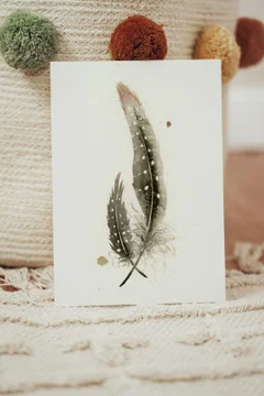Image of a feather watercolor painting by Shayna Larsen, originals & prints available