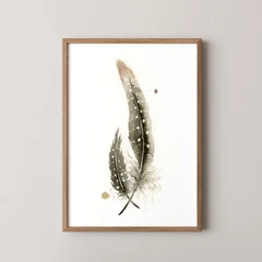 Image of a feather watercolor painting by Shayna Larsen, originals & prints available