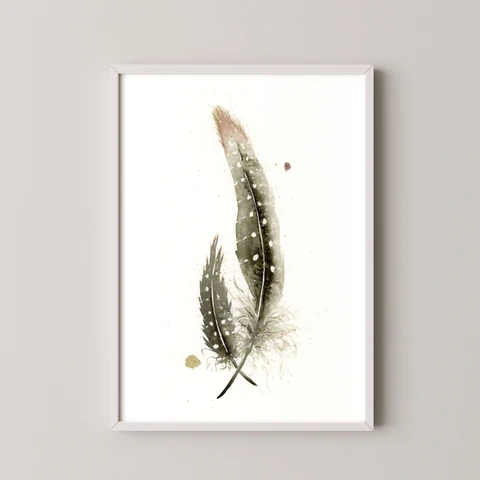 Image of a feather watercolor painting by Shayna Larsen, originals & prints available
