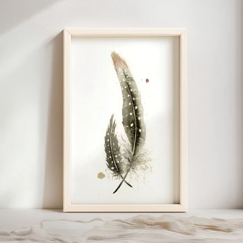 Image of a feather watercolor painting by Shayna Larsen, originals & prints available