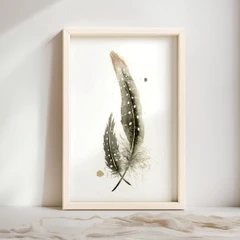 Image of a feather watercolor painting by Shayna Larsen, originals & prints available