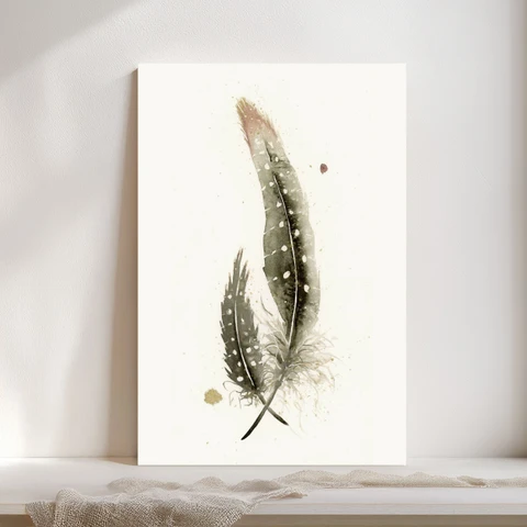 Image of a feather watercolor painting by Shayna Larsen, originals & prints available