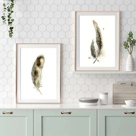 Image of a feather watercolor painting by Shayna Larsen, originals & prints available