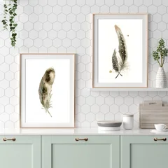 Image of a feather watercolor painting by Shayna Larsen, originals & prints available