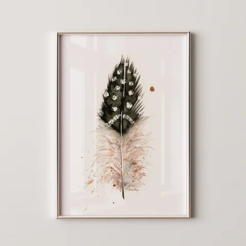Image of a feather watercolor painting by Shayna Larsen, originals & prints available