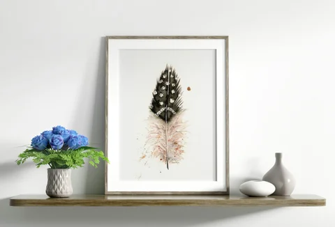 Image of a feather watercolor painting by Shayna Larsen, originals & prints available