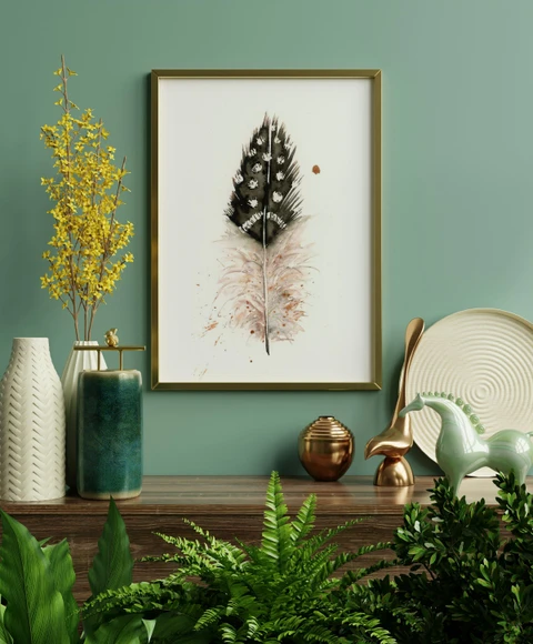 Image of a feather watercolor painting by Shayna Larsen, originals & prints available