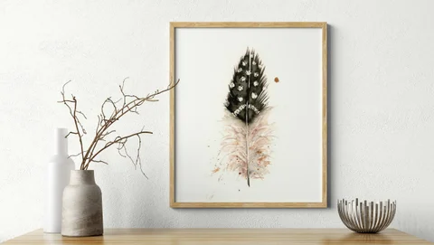 Image of a feather watercolor painting by Shayna Larsen, originals & prints available