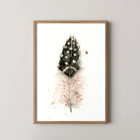 Image of a feather watercolor painting by Shayna Larsen, originals & prints available