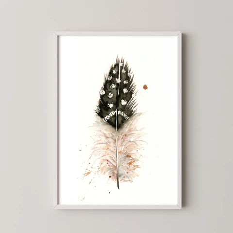 Image of a feather watercolor painting by Shayna Larsen, originals & prints available
