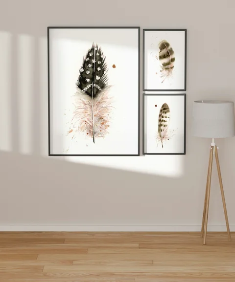 Image of a feather watercolor painting by Shayna Larsen, originals & prints available