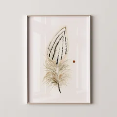 Image of a feather watercolor painting by Shayna Larsen, originals & prints available